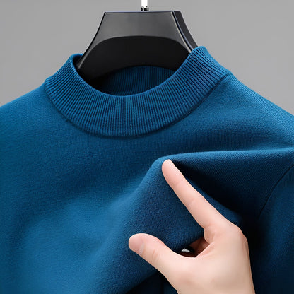Men's plain mock neck jumper with ribbed collar and long sleeves