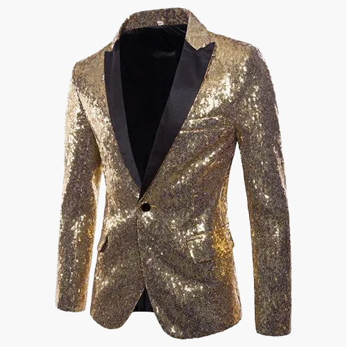 Men's geometric diamond sequin blazer with peaked lapels and long sleeves