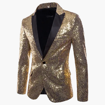 Men's geometric diamond sequin blazer with peaked lapels and long sleeves
