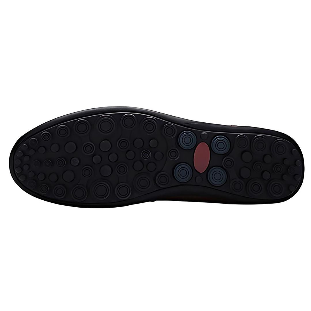 Perforated slip-on loafers with moc toe and flat treaded sole