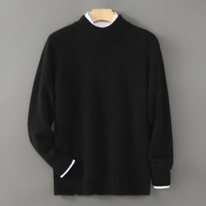 Unisex mock neck knit sweater with long sleeves and ribbed trims