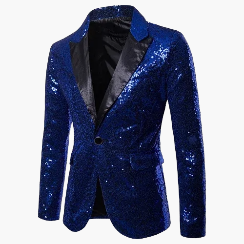 Men's geometric diamond sequin blazer with peaked lapels and long sleeves
