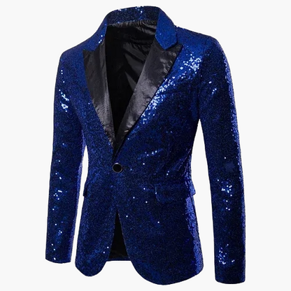 Men's geometric diamond sequin blazer with peaked lapels and long sleeves