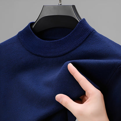 Men's plain mock neck jumper with ribbed collar and long sleeves