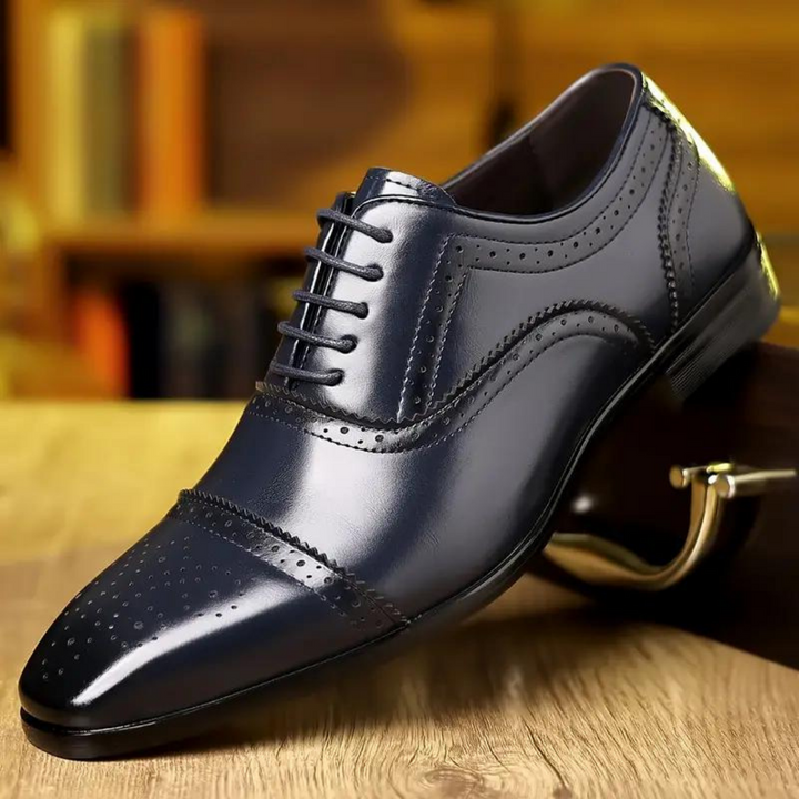 Men's Leather Oxford Shoes, Classic Lace-Up Formal Dress Shoes for Weddings and Business