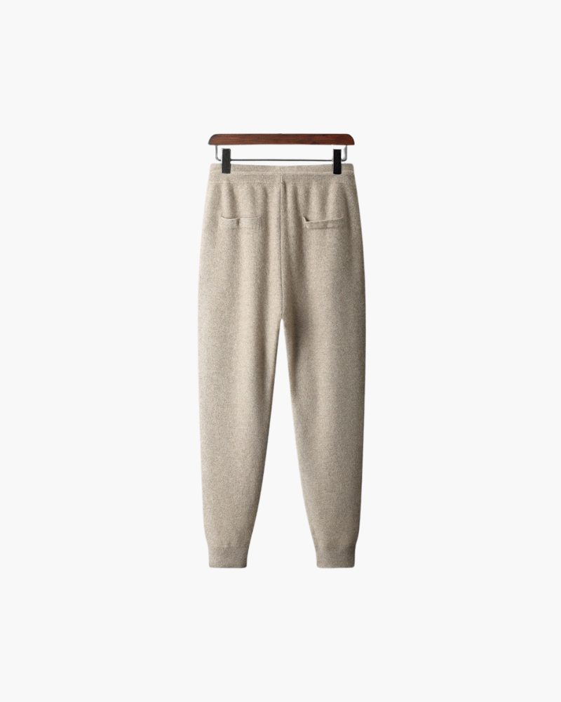 Men's beige knitted zip jacket and matching drawstring jogger set
