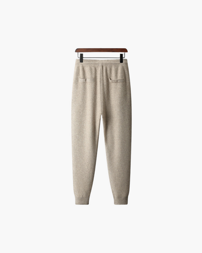 Men's beige knitted zip jacket and matching drawstring jogger set