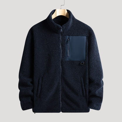 Men's textured fleece jacket with high collar, full zip and chest pocket