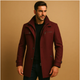 Men's structured winter coat with high collar, button and zip front, pockets and adjustable cuffs