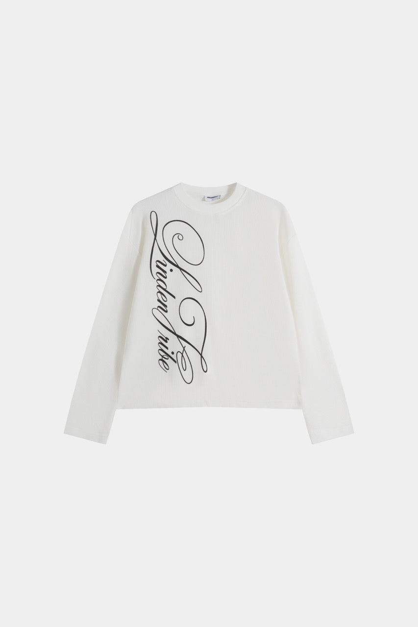 White waffle-textured sweatshirt