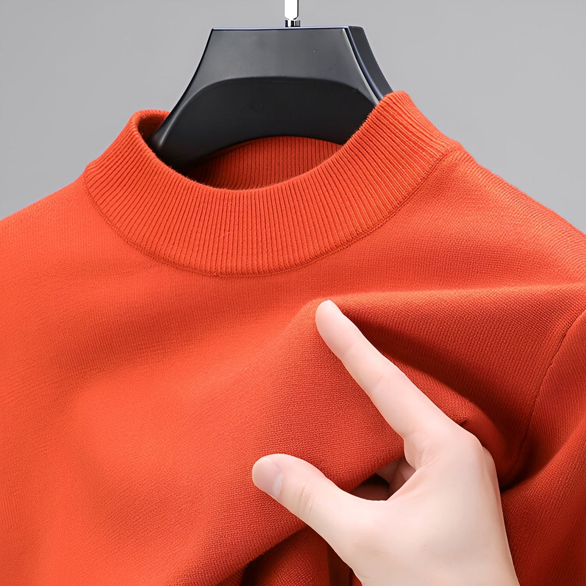 Men's plain mock neck jumper with ribbed collar and long sleeves