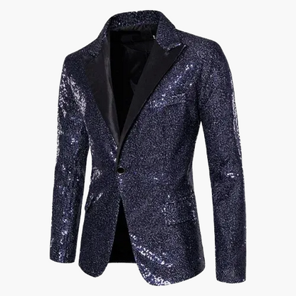 Men's geometric diamond sequin blazer with peaked lapels and long sleeves