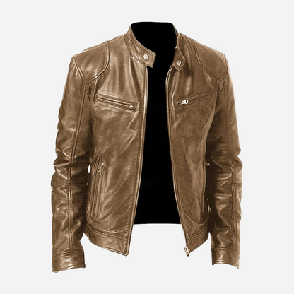 Men's biker jacket with stand collar, long sleeves and multiple zip pockets