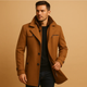 Men's structured winter coat with high collar, button and zip front, pockets and adjustable cuffs