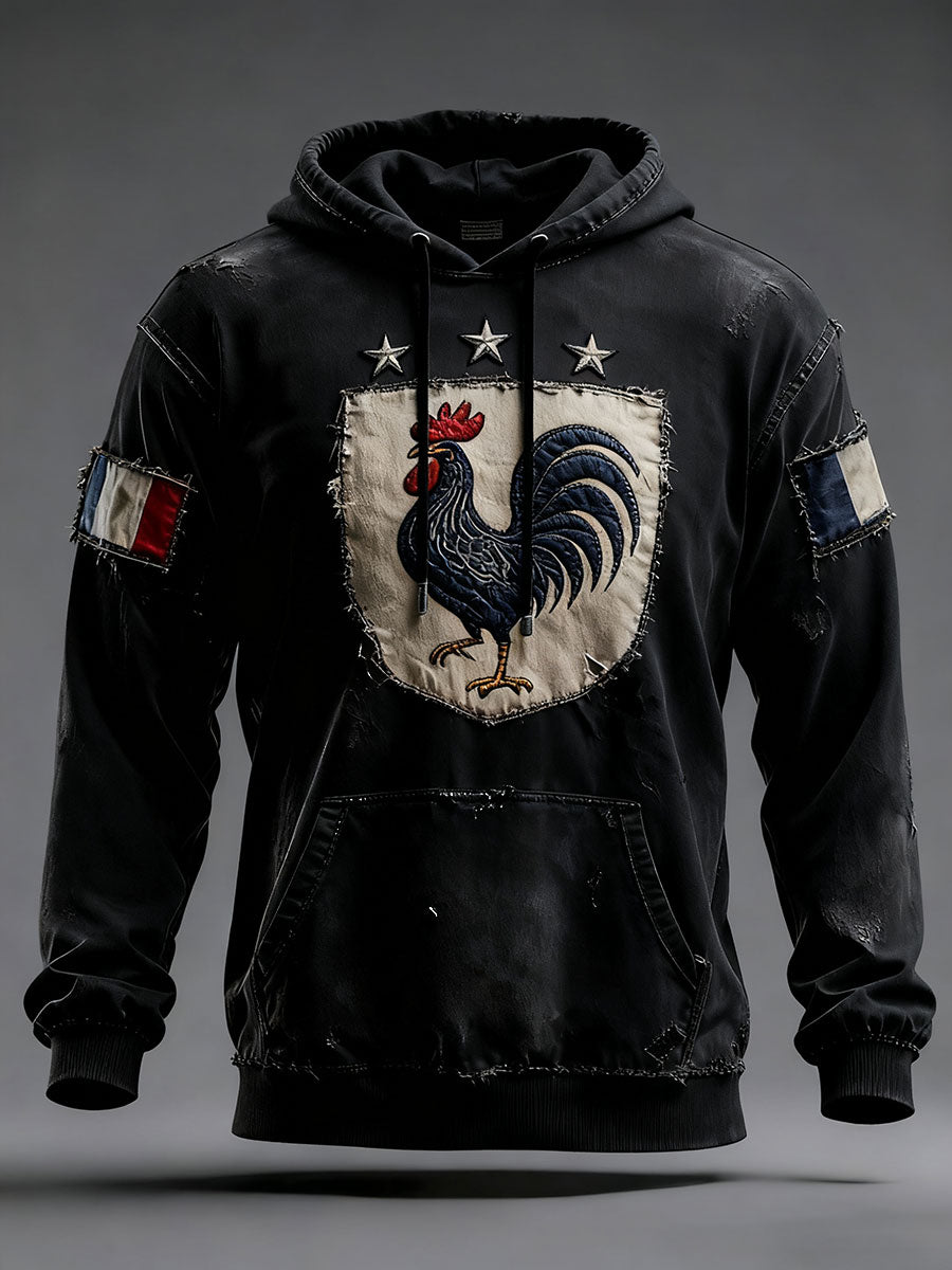 Men's oversized hoodie with French flag and Le Coq Gaulois graphic