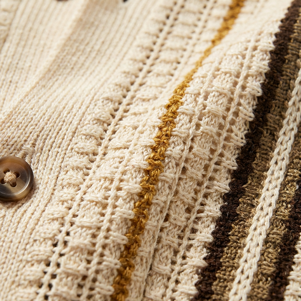 Men's Striped Knitted Shirt, Open Knit, Short Sleeve, Camp Collar