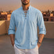 Men's Lace Up Shirt, Band Collar, Long Sleeve, Roll Tab Cuffs
