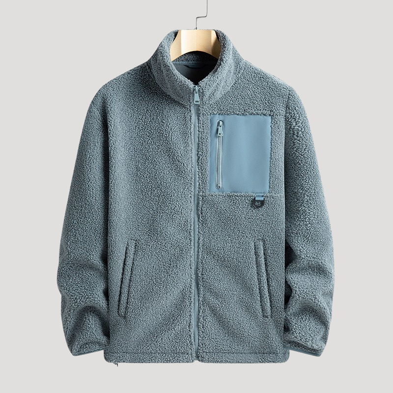 Men's textured fleece jacket with high collar, full zip and chest pocket
