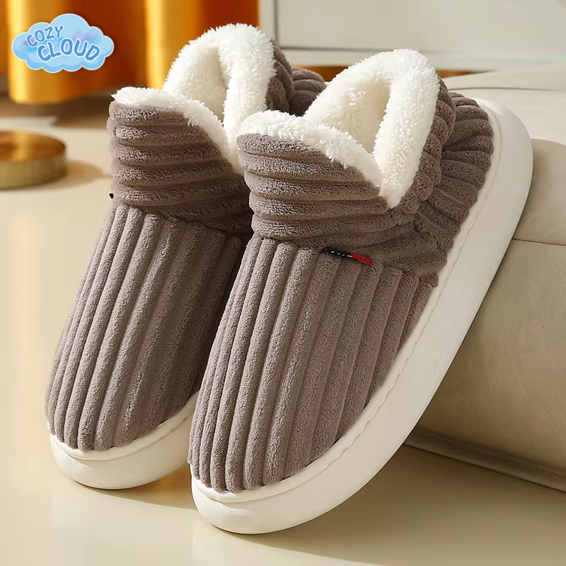 Ribbed fleece slip-on slippers in green and pink