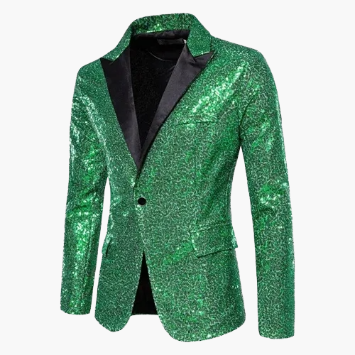 Men's geometric diamond sequin blazer with peaked lapels and long sleeves
