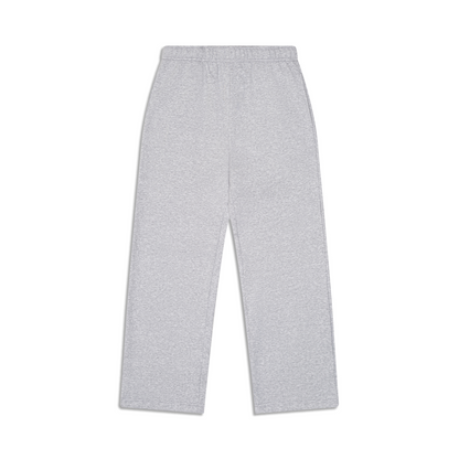 Light grey wide-leg sweatpants with an elastic waistband
