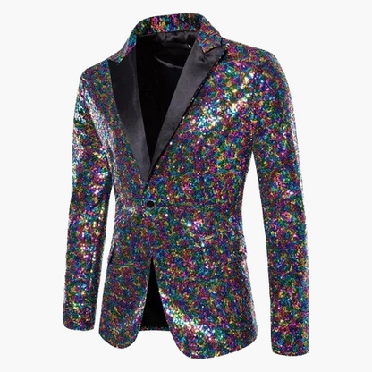 Men's geometric diamond sequin blazer with peaked lapels and long sleeves