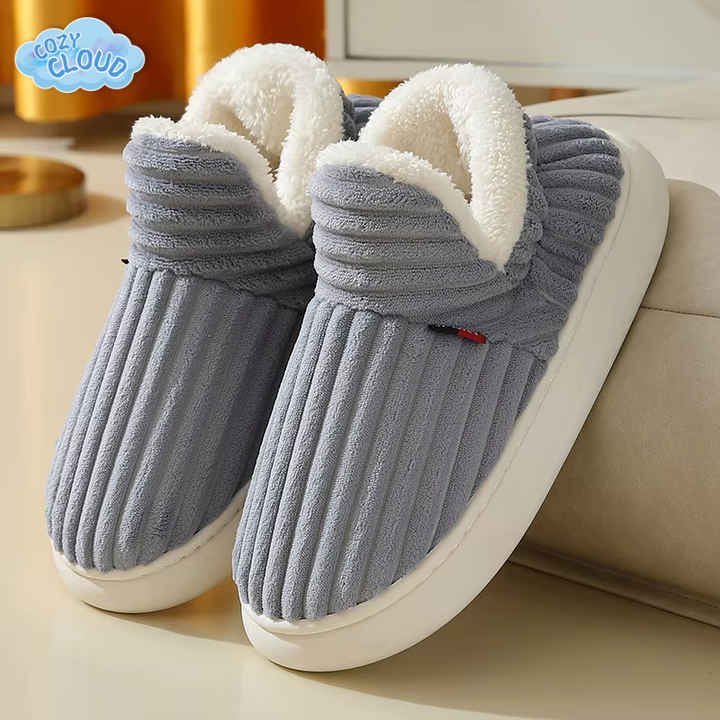 Ribbed fleece slip-on slippers in green and pink