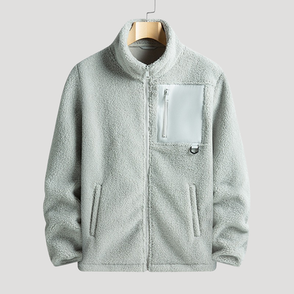 Men's textured fleece jacket with high collar, full zip and chest pocket
