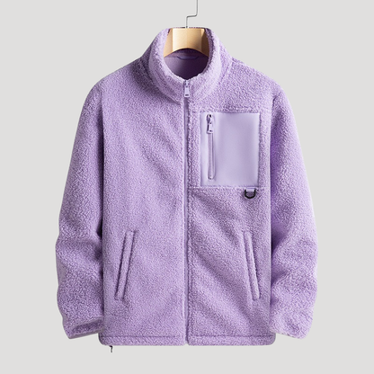 Men's textured fleece jacket with high collar, full zip and chest pocket