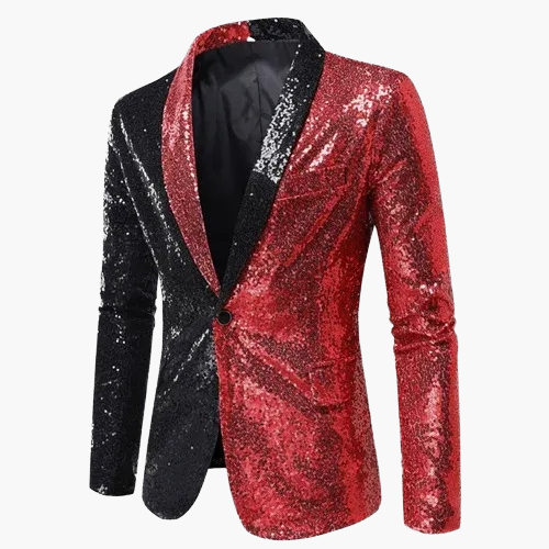 Men's geometric diamond sequin blazer with peaked lapels and long sleeves