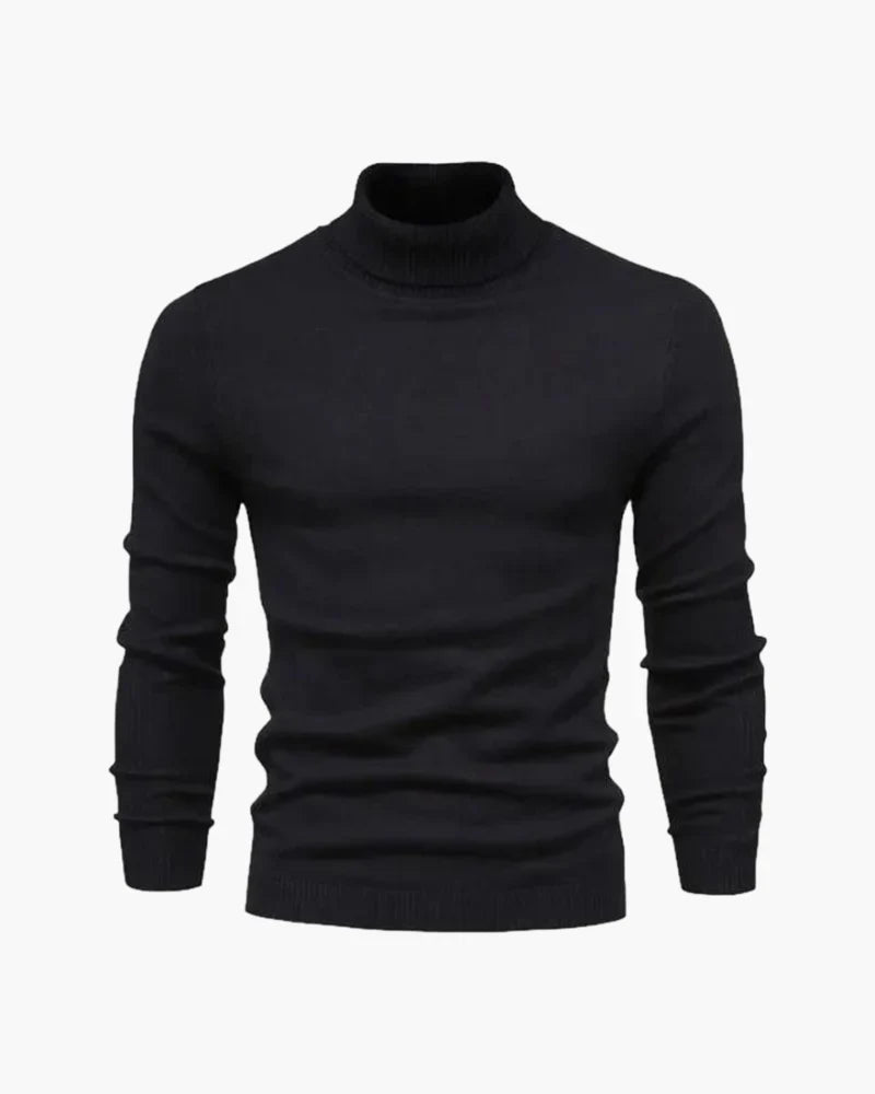 Men's slim-fit ribbed turtleneck sweater with long sleeves