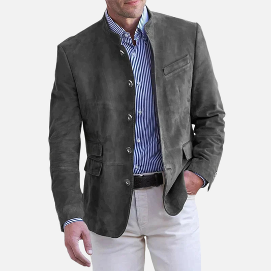 Men's long-sleeve button jacket with Mandarin collar and flap pockets