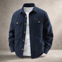 Men's long-sleeve utility overshirt jacket with pointed collar, button front and four pockets