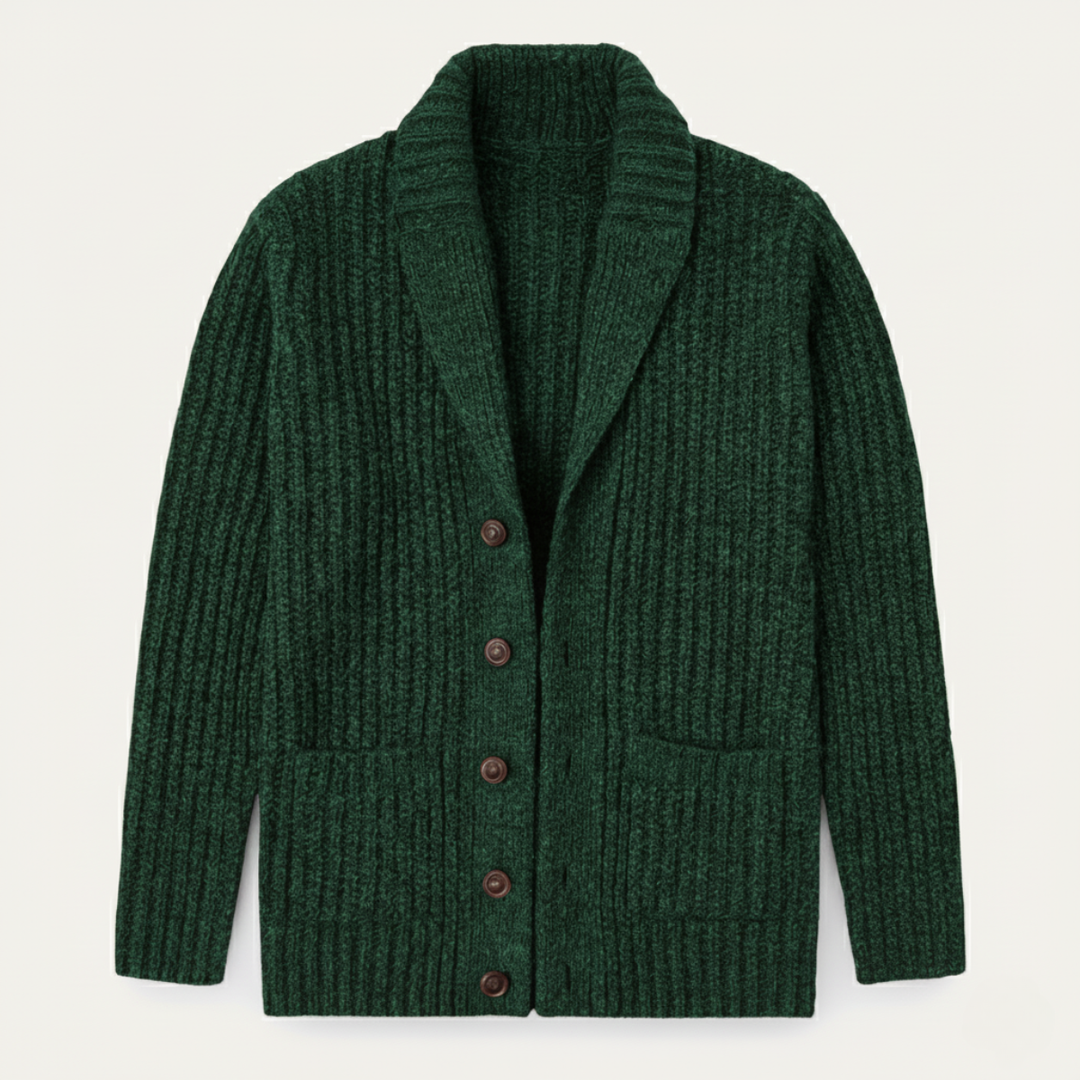 Men's chunky knit shawl collar cardigan