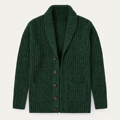 Men's chunky knit shawl collar cardigan