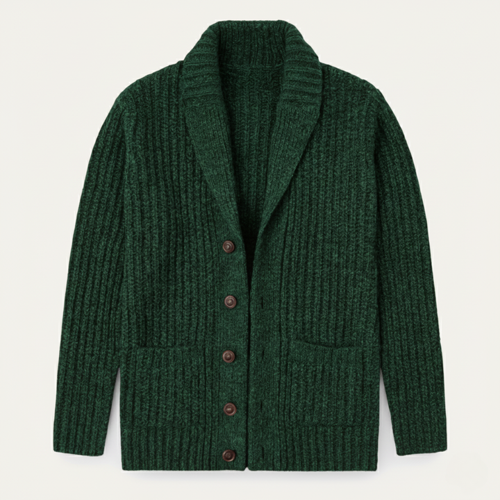 Men's chunky knit shawl collar cardigan