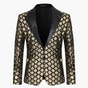 Men's geometric diamond sequin blazer with peaked lapels and long sleeves