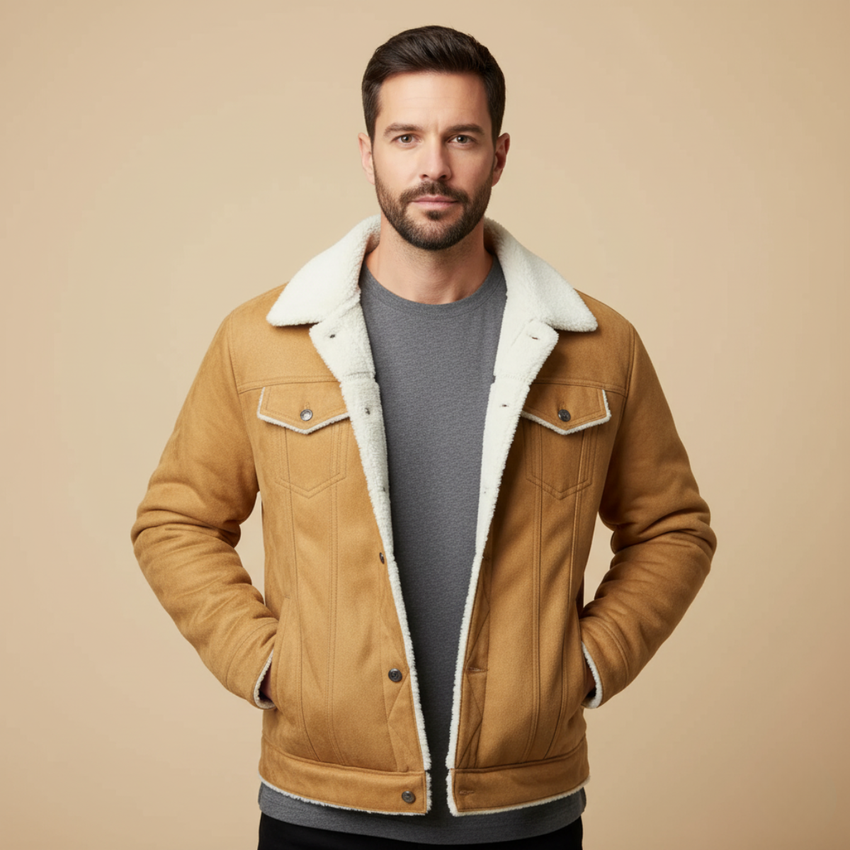 Men's sherpa lined suede jacket