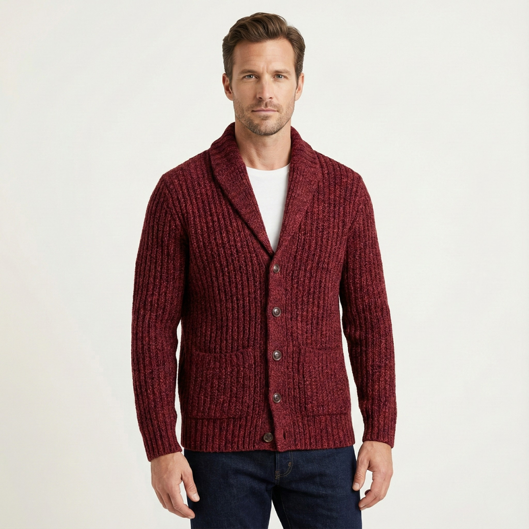 Men's chunky knit shawl collar cardigan