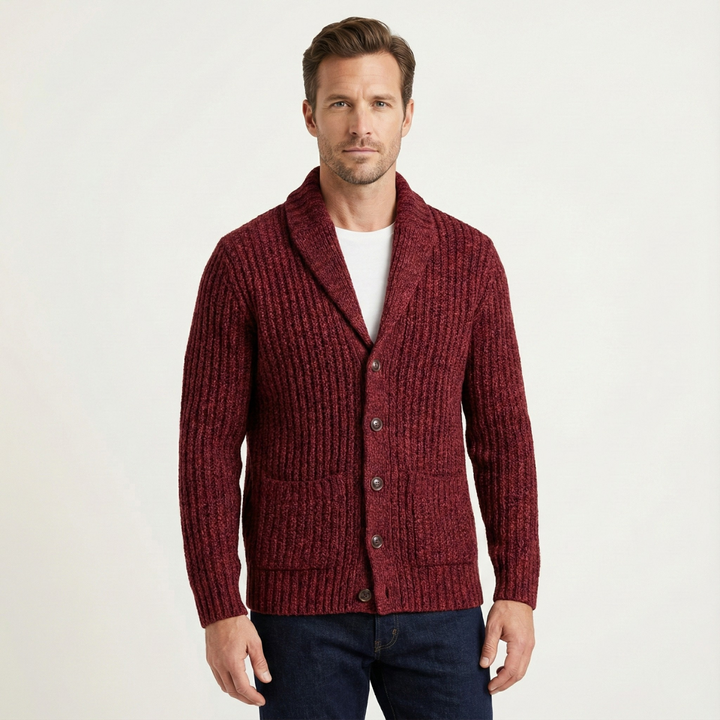 Men's chunky knit shawl collar cardigan
