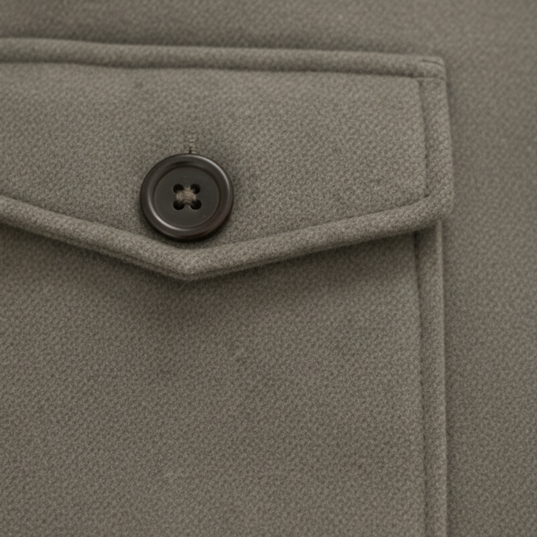 Men's tailored coat with stand collar and flap pockets