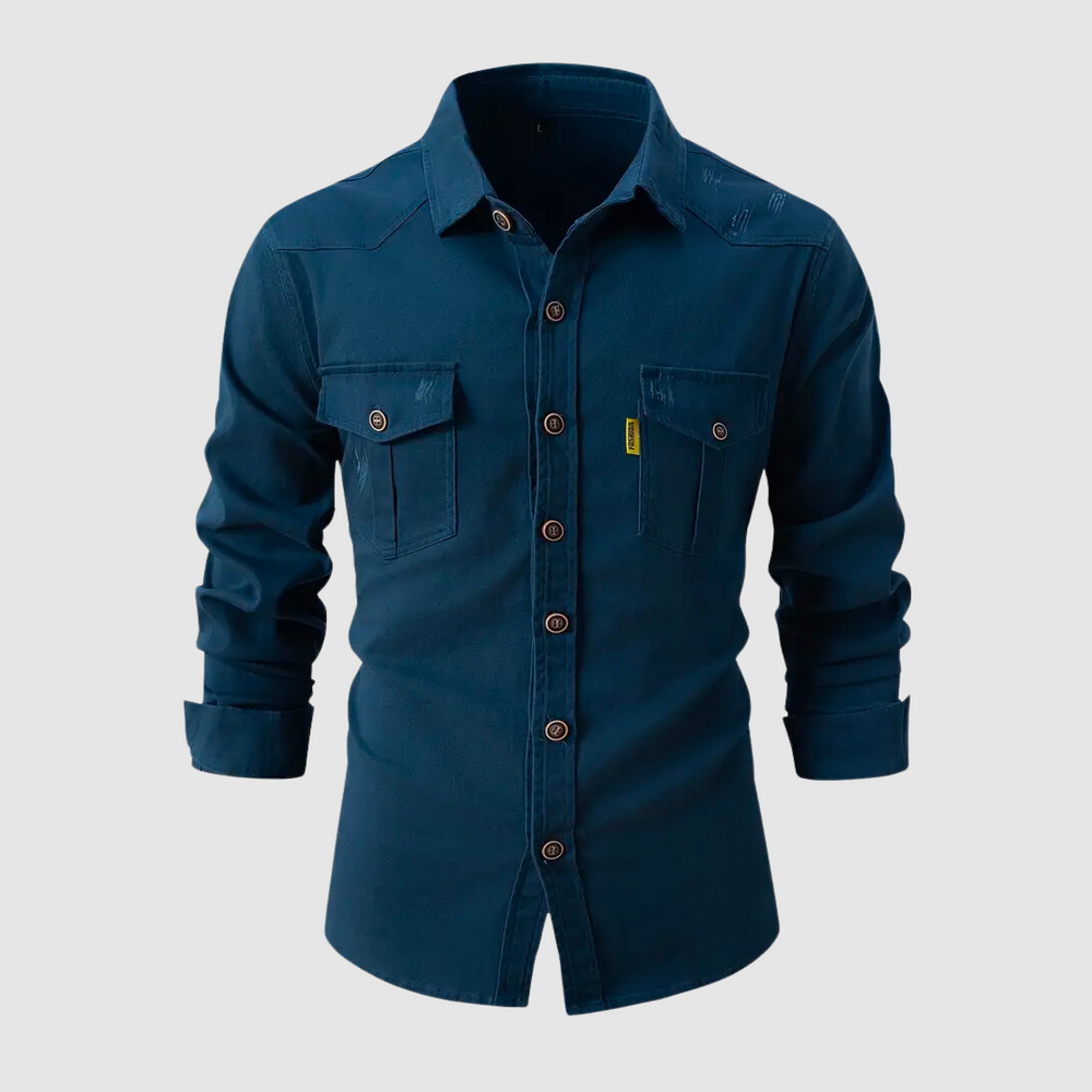 Men's Cotton Casual Shirt, Long Sleeve Button-Down Tailored Fit with Chest Pockets