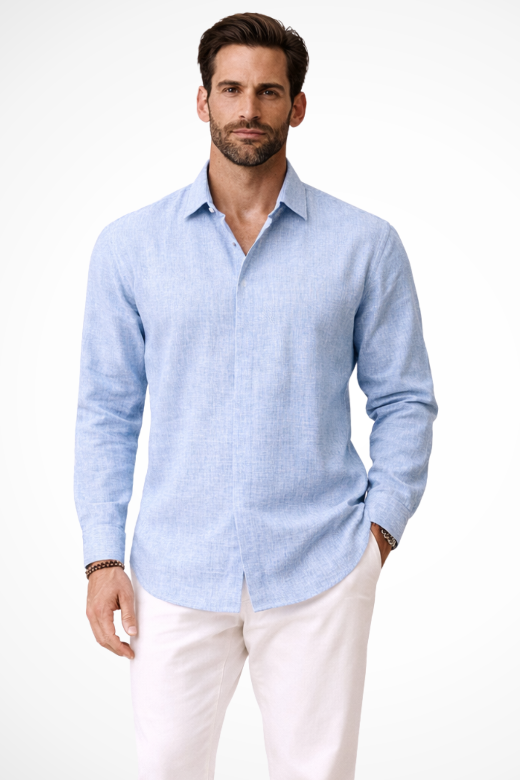 Men's Long Sleeve Linen Shirt, Button-Up Classic Casual Summer Shirt, Breathable
