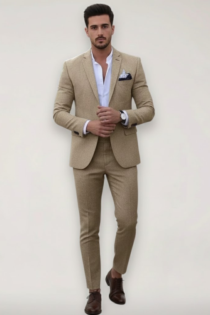 Men's Slim Fit Suit Set, Tailored Spring Blazer & Tapered Trousers for Business & Formal Wear