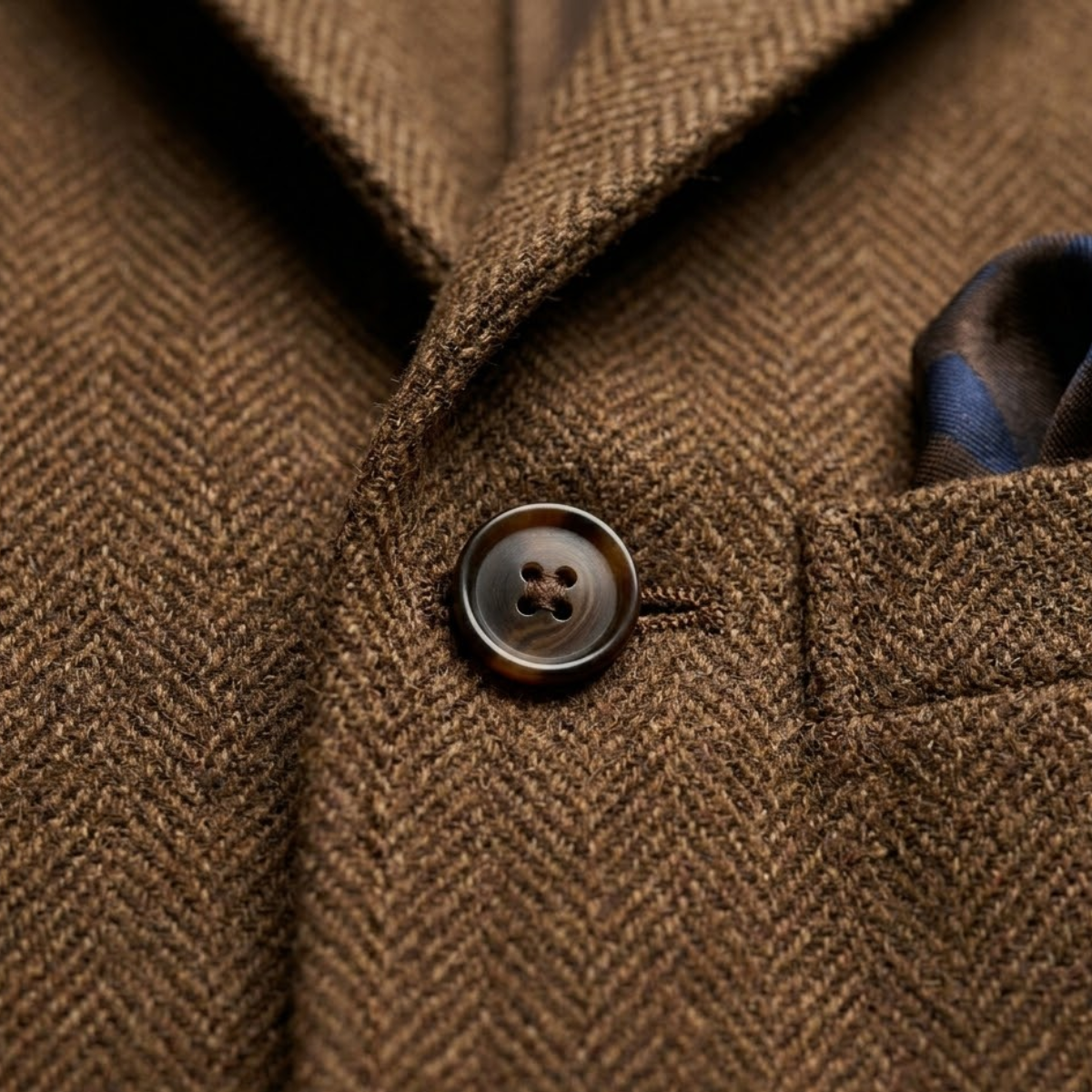 Men's herringbone single-breasted blazer jacket with stand collar and button fastening