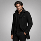 Men's long structured button coat with raised collar, chest pockets and cuff tabs
