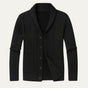 Men's textured shawl collar cardigan with button front and patch pockets