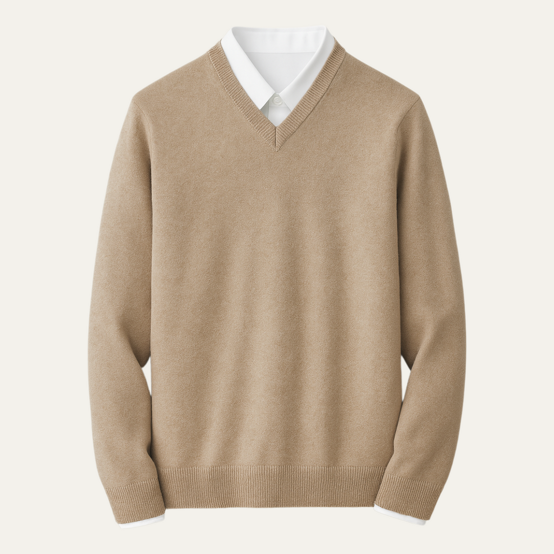 Men's V-neck jumper with ribbed trims