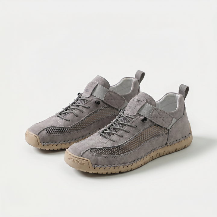 Unisex mesh panel lace-up sneakers with flat soles