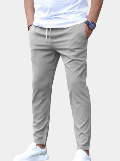Men's tapered pull-on trousers with elasticated drawstring waist and side pockets